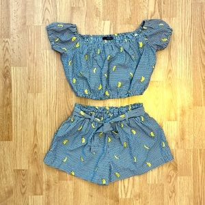 Adorable Size Small Two-Piece Summer Short Set Gingham with Bananas
